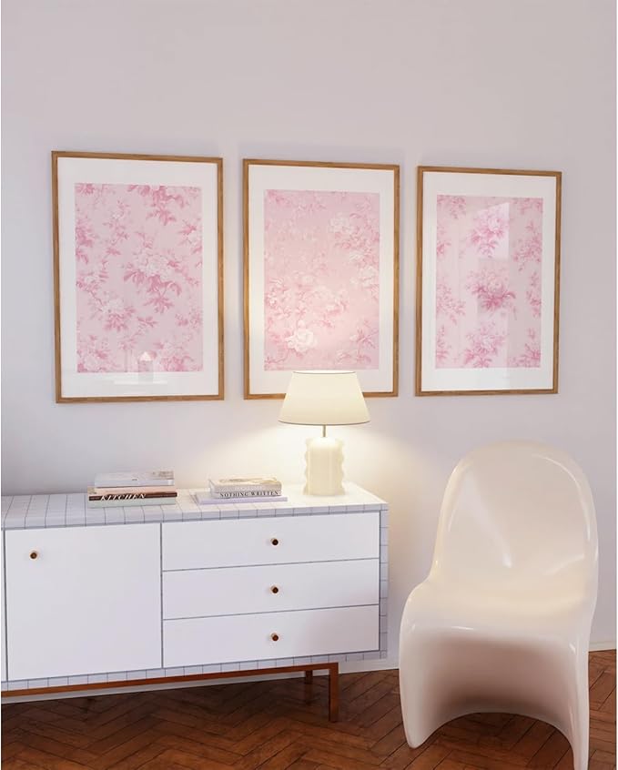 Baccone Pink Floral Wall Art Chinoiserie Flower Wall Decor Pictures Aesthetic Canvas Wall Art Love Shack Fancy Poster Vintage Floral Prints for Living Room Bedroom 12x16 Inch Unframed Set of 3