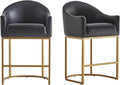 Counter Height Bar Stools Set of 2,Modern Counter Height Bar Stools,PU Leather Upholstered Barrel Barstools with Backs,26'' Kitchen Island Chairs,Metal Gold Frames,Ink Black Leather