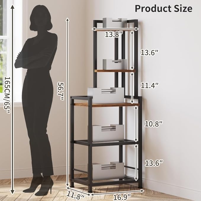 LINGMI Plant Stand, Corner Shelf Stand, 5-Tier Corner Bookshelf, Tall Standing Storage Shelf Organizer with Metal Frame & Wood Shelves, Plant Stand Indoor for Home Decor, Bedroom, Living Room, Office