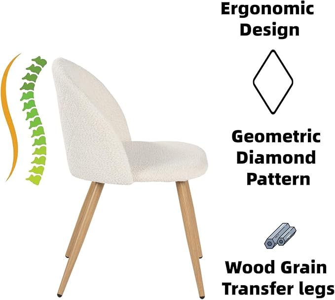 Homy Casa Dining Chairs Set of 4 Farbic Accent Kitchen Chairs Set Scandinavian Style Side Chair Set for Living Dining Room Lounge, Metal Legs and Soft Seats, Beige 4PCS