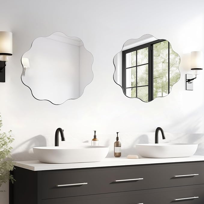 DARENYI Round Wavy Mirror for Wall Decor, 12 inch Wavy Edge Acrylic Circle Scalloped Wall Mirror for Bathroom, Bedroom, Living Room, Entryway, Home Decor