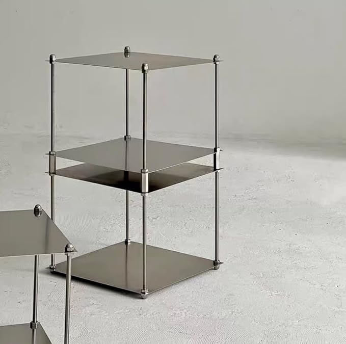 Modular Stainless Steel Shelving Unit, Silver Metal Storage Rack, Modern Living Room Side Table,Coffe Table(H24.4'')