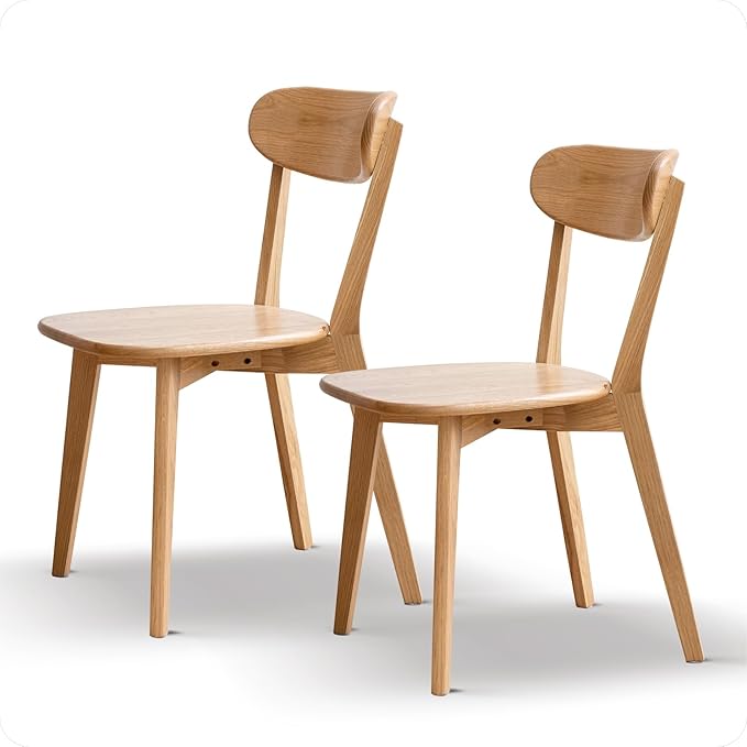 Dining Chairs Set of 2, Solid Oak Wood Dining Chair with Comfortable Backrest, Sturdy Wooden Chairs Legs with Silent Footpad for Kitchen, Dining Room