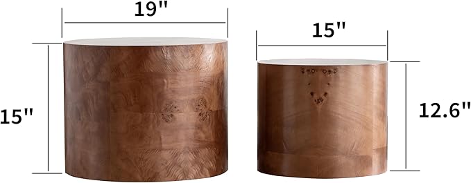 WILLIAMSPACE 18.9" Round Nesting Coffee Table Set of 2, Modern Wooden Coffee Tables Small Circle Center Table for Living Room, Accent End Table Set, No Assembling (Brown Burl)
