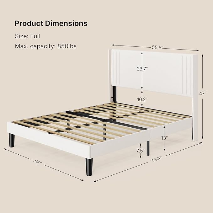 Gizoon Full Bed Frame with Wingback Headboard, Upholstered Platform Bed with Modern Geometric Headboard, Wooden Slats, Noise-Free, No Box Spring Needed