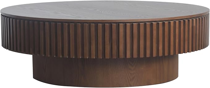 39.37" Round Coffee Table with Storage for Living Room Wood Coffee Table Contemporary Circle Center Table for Apartment, Easy Assembly, Walnut