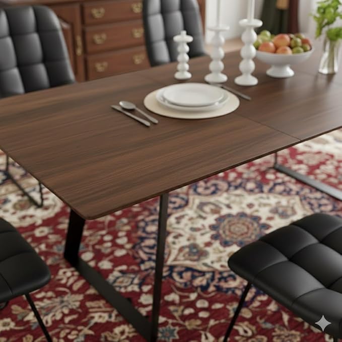 ZckyCine Extendable Dining Table - 63" to 78.7" Adjustable Rectangular Table with Black Metal Legs, Modern Expandable Dining Table for 6-8 People