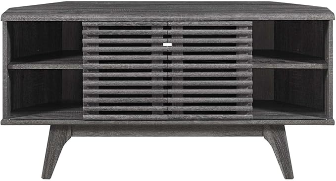 Modway Render Mid-Century Modern Low Profile 46" Corner Media TV Stand in Charcoal