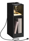 MAHANCRIS Narrow Nightstand with LED Light, Narrow End Table with Charging Station, Skinny Bedside Table for Small Spaces, Mid Century Modern Night Stand for Bedroom, Living Room, Black ETBK30E01