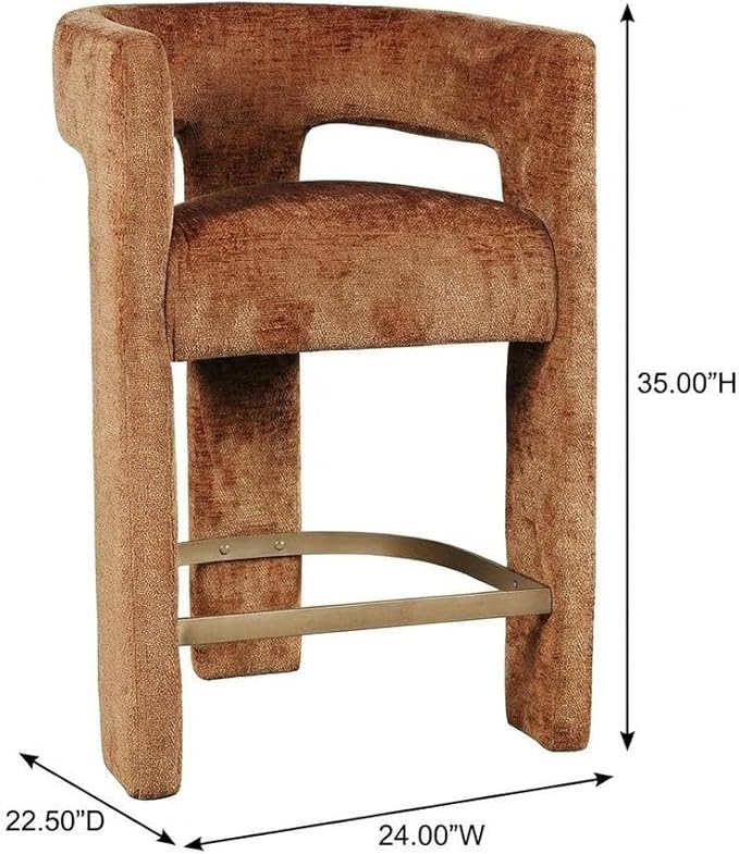 Jofran Gwen Rust Upholstered Counter Stool with Arms – Versatile Barstools – Stylish Seating for Kitchen Dining Room or Home Bar, Natural, Modern Counter Stools, Single Stool