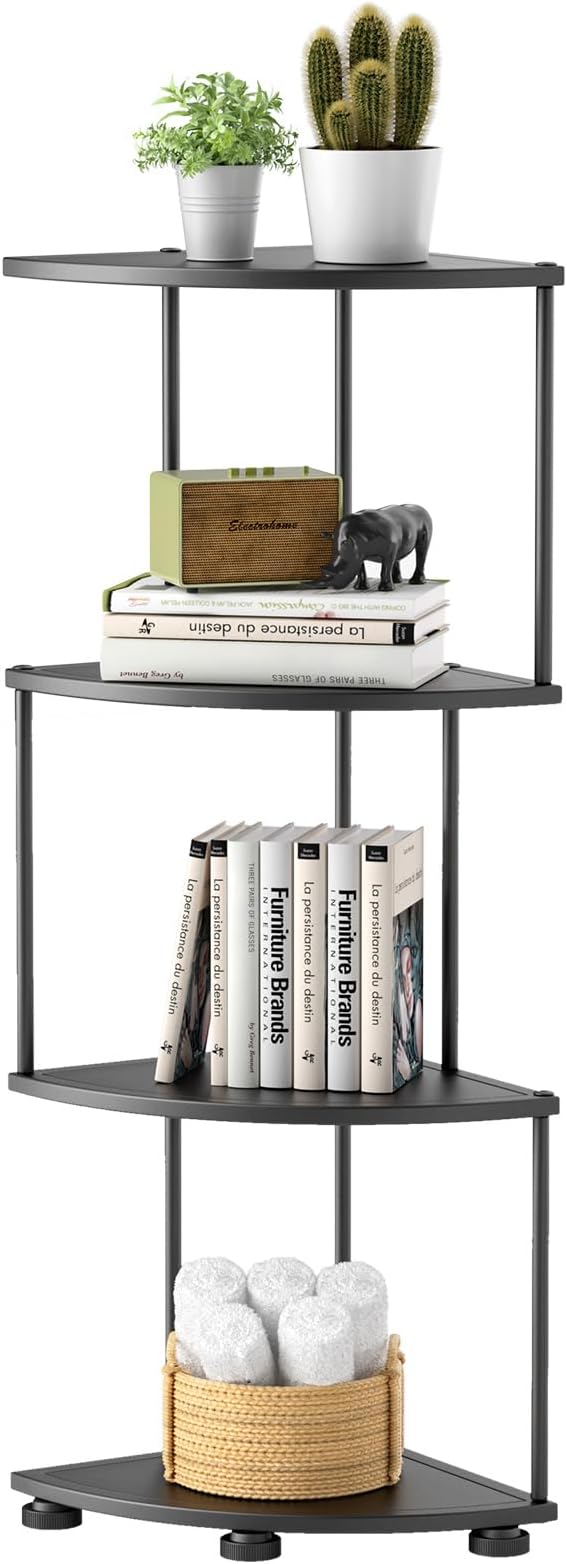 haomsj Metal Corner Shelf Stand 4 Tier 41",Sturdy Baking Paint Process Corner Shelves Display Shelf for Living Room Decor,Wall Corner Bookshelf Office Small Space (Black)