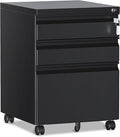 RAVIGIN 3 Drawer File Cabinet，Mobile Filing Cabinet with Lock and Wheels，Un-Assembled Metal Under Desk File Cabinets for A4/Letter/Legal Size（Black