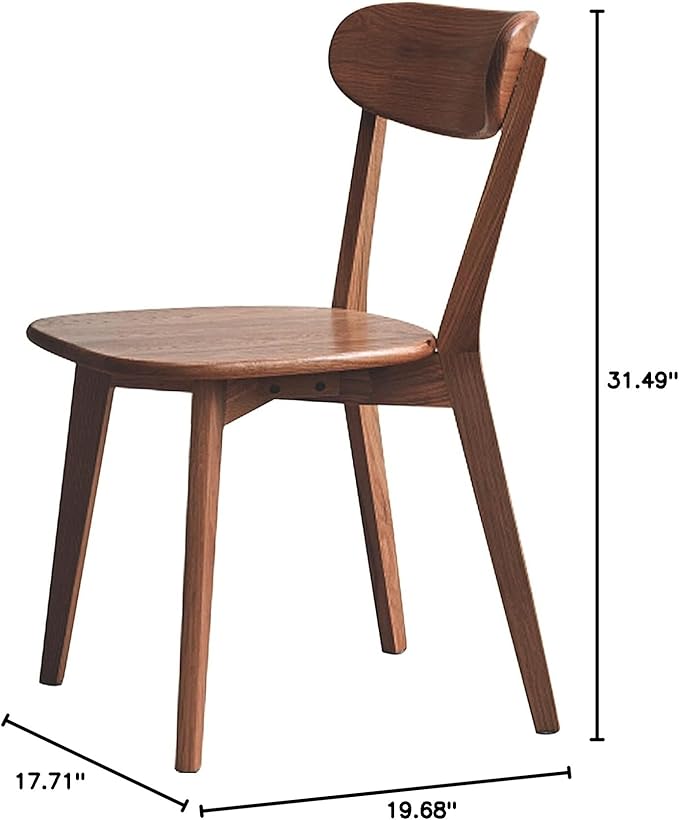 100% Solid Wood Dining Chairs,Mid Century Modern Dining Chairs with Comfortable Curved Backrest,Wood Chairs for Kitchen,Dining Room (1, Walnut Color)