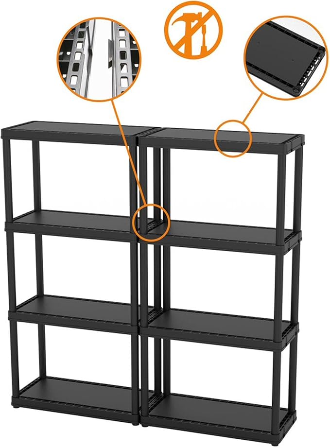 Gracious Living 4 Shelf Fixed Height Solid Light Duty Storage Unit 12 x 24 x 48 for Home, Garage, Basement, & Laundry, Black (3 Pack)