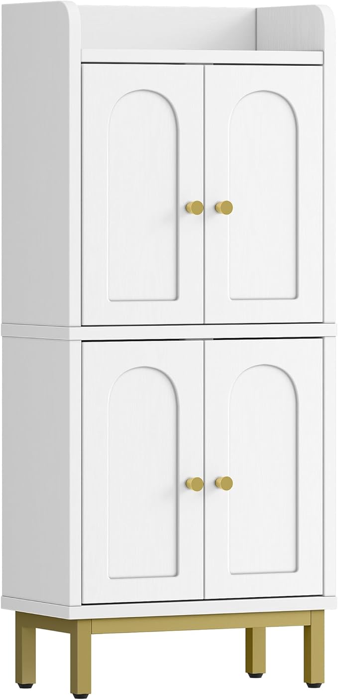 Hzuaneri Bathroom Cabinet, Small Storage Cabinet with 4 Doors, Bathroom Organizers and Storage Cabinets with Adjustable Feet. Cabinets Freestanding for Living Room, Kitchen, 7.1"D x 14.6"W x 32.7"H