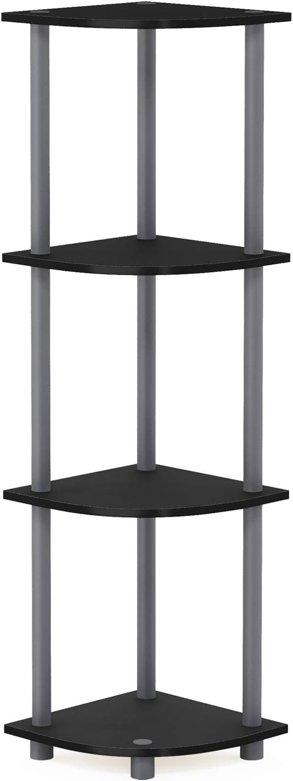 Furinno TURN-N-TUBE Corner Shelf, 4-Tier Corner Bookshelf, Display Storage Shelves with Open Shelves, for Organization and Storage, Living Room, Home Office, Garage, Black