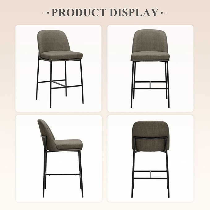 COLAMY Counter Height Bar Stools Set of 6, 25 Inch Modern Fabric Kitchen Island Stools with Back, Upholstered Counter Barstools Armless Bar Chairs with Metal Legs for Island Dining Room Bar,Brown