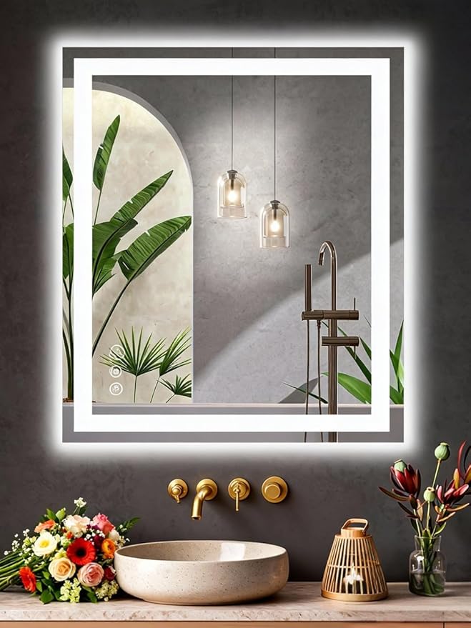 NEWBULIG Bathroom Mirror, Wall Mirror with Aluminum Alloy Thin Frame, Bathroom Mirrors for Over Sink, Bedroom, Living Room, Entryway