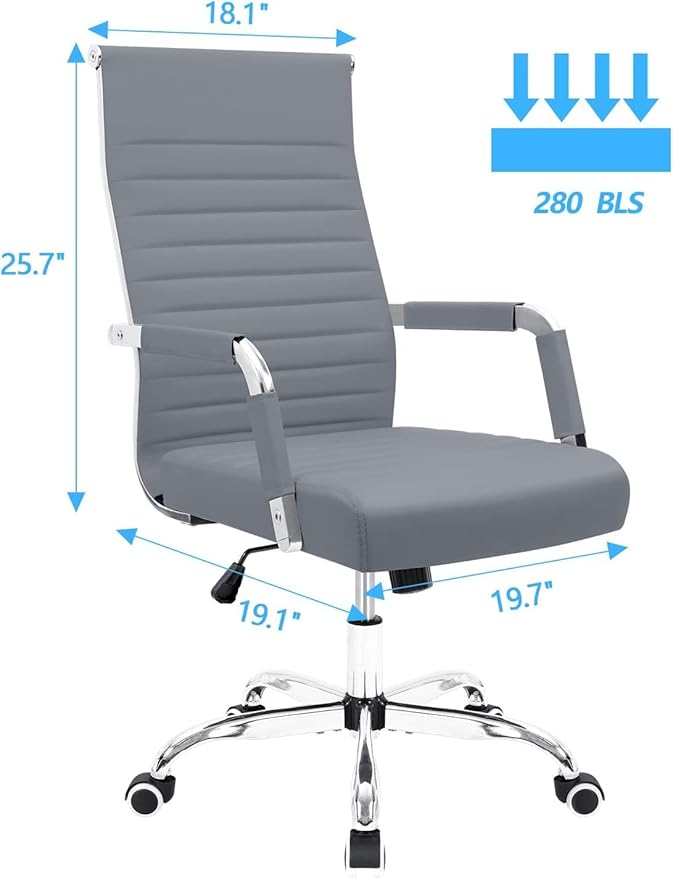 Furmax Ergonomic Office Desk Chair, Executive Ribbed Mid-Back PU Leather Conference Room Chair Adjustable Swivel Chair with Arms (4, Grey)