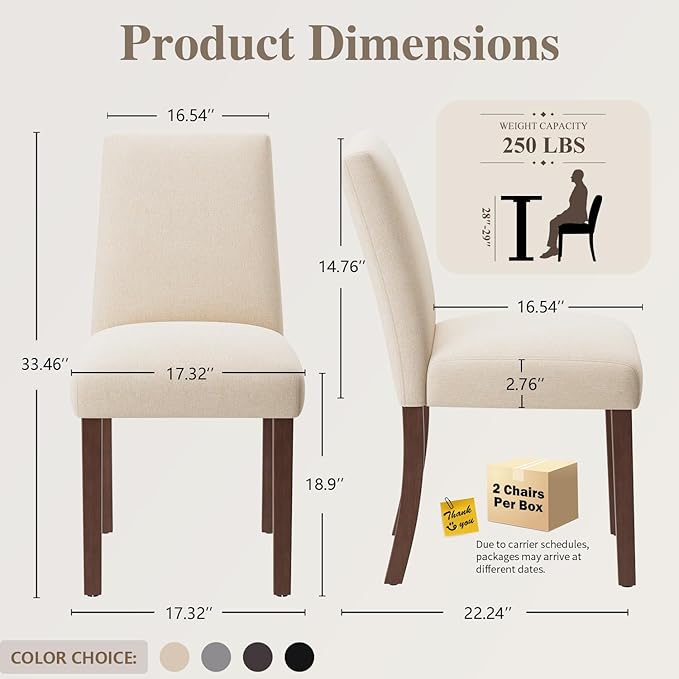 Dining Chairs Set of 4, Modern Dining Room Chairs with Wooden Legs, Upholstered Kitchen Farmhouse Parsons Chairs for Restaurant & Cafe- Beige