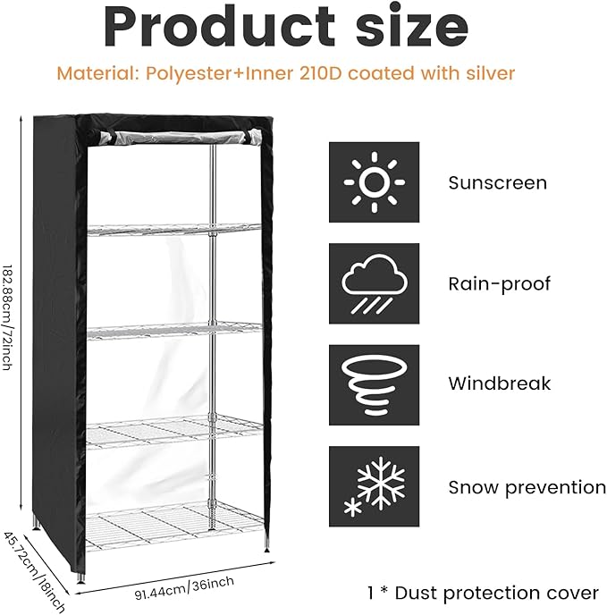 Shelf Cover, Waterproof Storage Shelving Unit Cover, Dustproof Wire Rack Covers with Zipper for Keeping Rack Clean, Indoor Wire Rack Dust Cover, Fits Racks 36" L X 18''w X 72''h