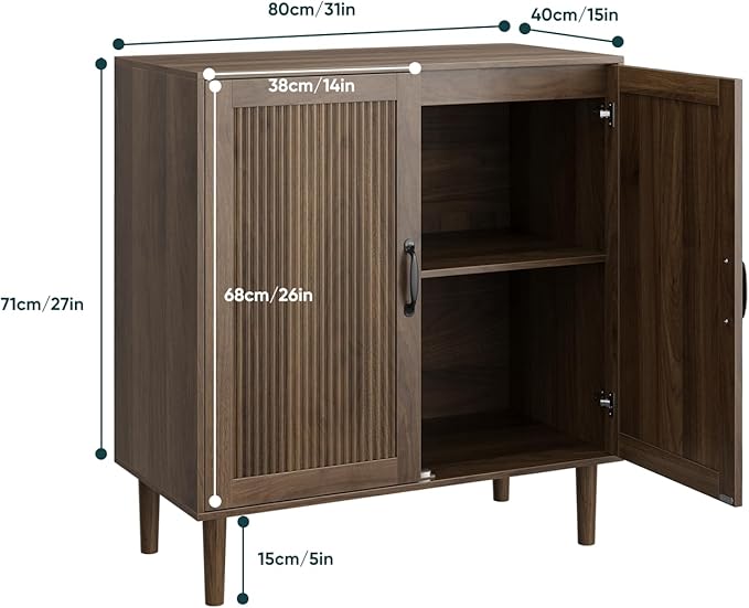 Kiasthome Buffet Cabinet with Wavy Fluted Doors, Sideboard Storage Cabinet with Adjustable Shelves, Modern Wooden Accent Cabinet for Dining Room & Living Space