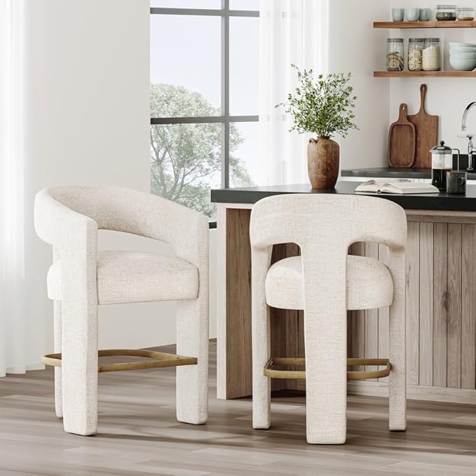 Jofran Gwen Natural Upholstered Counter Stool with Arms – Versatile Barstools – Stylish Seating for Kitchen Dining Room or Home Bar, Natural, Modern Counter Stools, Single Stool