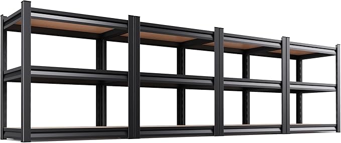 Set of 4 Garage Shelving Heavy Duty Storage Shelves, Metal Adjustable Shelving Unit, Utility Garage Organizer Shelf for Basement, Pantry, Kitchen, Warehouse, 15.7" Dx33.5 Wx35.4 H, Black