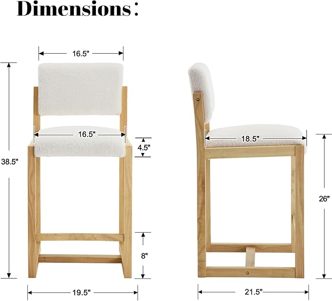 DUOMAY Modern Bar Stools Set of 4, 26" Counter Height Barstools, Sherpa Upholstered Kitchen Island Chair with Light Walnut Color Wood Legs for Home, White