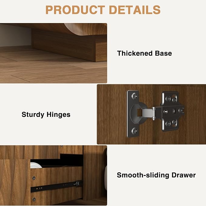 58'' TV Stand for 65 Inch TV, Modern Spiral Wave Media Console with Storage Cabinet and 2 Drawers, Low Profile Entertainment Center for Living Room Bedroom (Walnut)