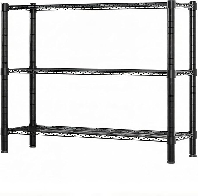 Standing Shelving Units, 36" W x 14" D x 32" H Metal Storage Shelves, Adjustable Carbon Steel Wire Shelving Rack Display Shelf for Garage Bathroom Kitchen Home Office (3-Tiers, Black)