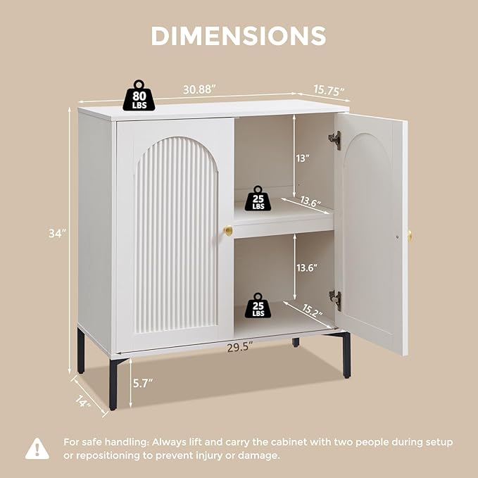 IFGET Modern Buffet Cabinet with Storage, 92.63" W Fluted Arched Sideboard Cabinet w/Adjustable Shelves, Wooden Modular Coffee Bar for Dining Room, Kitchen, Living Room, Entryway, White