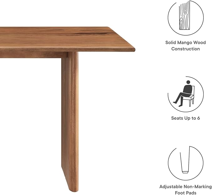 Modway Amistad 60" Solid Wood Modern Farmhouse Rectangular Dining Table in Walnut