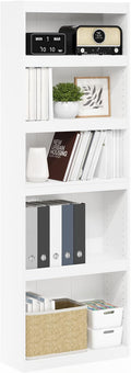 Furinno JAYA Book Shelf, 5-Tier Bookshelf, Enhanced Home Bookcase with Adjustable shelf, 9.5" x 24.5" x 71.1", for Organization and Storage, for Living Room, Bedroom, Home Office, White