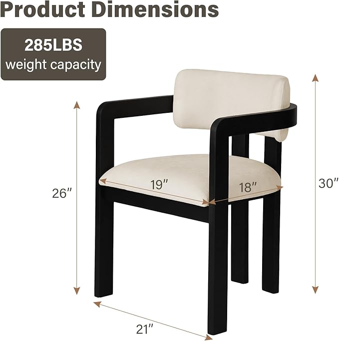 SIMTONAL Soild Wood Boucle Dining Chairs Set of 2-Black Accent Chairs with Arms, Soft Linen Fleece Upholstered Armchairs for Kitchen Dining Living Room