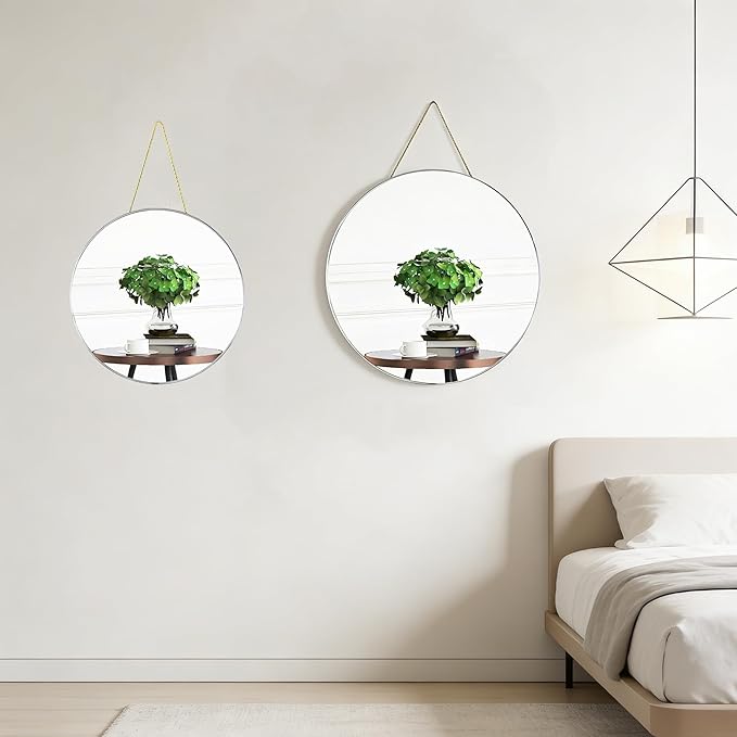Funerom Round Wall Mirror 15.4 Inches Circle Mirror Bathroom Mirrors for Over Sink Sliver