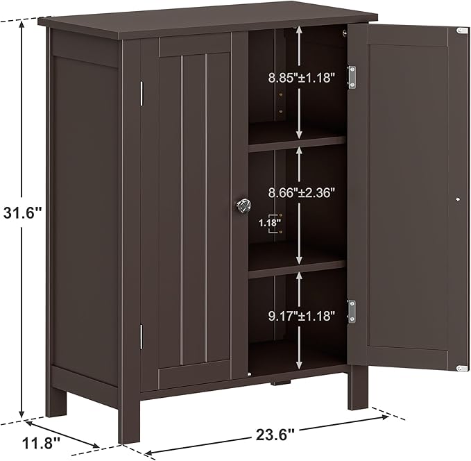 SUPER DEAL Modern Bathroom Floor Storage Cabinet with Adjustable Shelf and Double Door Rust Proof, Living Room Modern Home Furniture Storage Organizer Cabinet, Brown