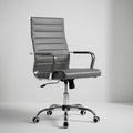 Okeysen Grey Office Desk Chair, Ergonomic Leather Modern Conference Room Chairs, Executive Ribbed Adjustable Swivel Rolling Chair for Home Office.