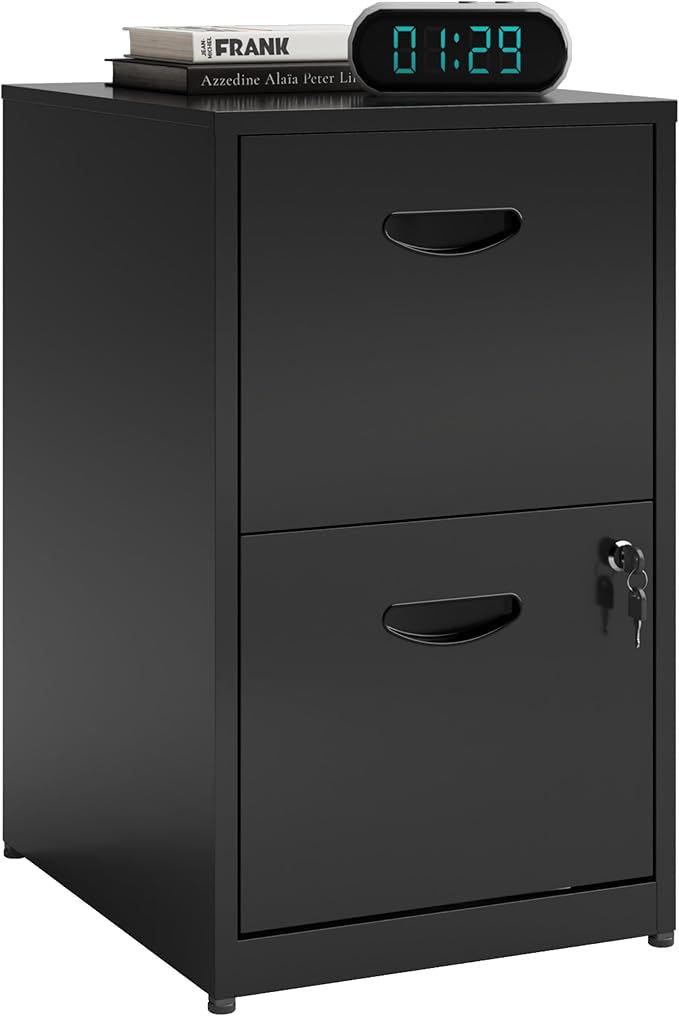 Polup 2 Drawer File Cabinet with Lock, Metal File Cabinets for Home Office, Two Drawer Locking Filing Cabinet, Small File Cabinet for Under Desk for Hanging Letter Size, Black, Assembly Required