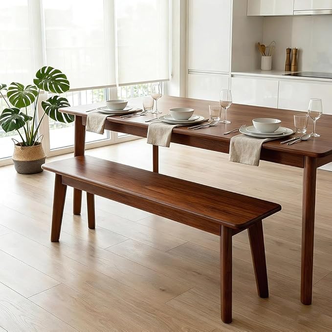 Solid Wood Farmhouse Bench 31.5"/39.4"/47.2"/55.1"/59" Skinny Bench Rustic Long Entryway Bench, Heavy Duty, Durable ＆ Easy Assembly, For Hallway, Kitchen, Bedroom, Dining(Walnut,59"x11.8"x17.7")