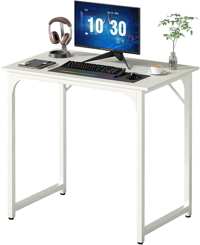 PayLessHere | 32 Inch Computer Desk | White | Office Desk with Metal Frame, Adjustable Feet | Water-Resistant, Scratchproof Surface | Sturdy Writing Table for Home Office or Study | Pack of 1
