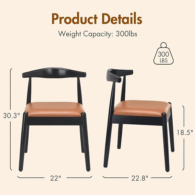 Soohow Dining Chairs Set of 2, Mid Century Modern Kitchen & Dining Room Chairs for Dining Room,Dining Table Chairs with Solid Wood Legs