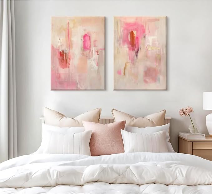 Tocliky Abstract Wall Art Neutral Modern Canvas Painting Decor Pink Beige Minimalist Wall Art Contemporary Abstract Poster Artwork for Living Room Bedroom 16x24 Inch Wrapped Canvas Set of 2