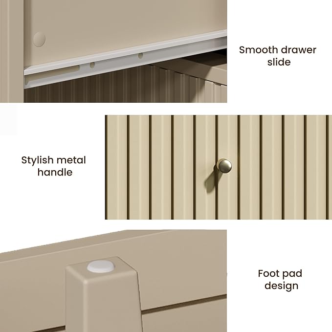 RoyalCraft 6 Drawer Dresser Set of 2, Fluted Modern Wood Dresser, Double Chest of Drawers for Bedroom, TV Stand Storage Cabinet for Living Room, Beige