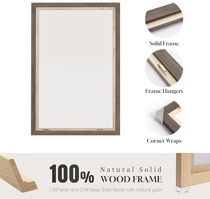 Framed Vintage Tree Sketch Set of 3 Wall Art for Bedroom, Neutral Landscape Antique Brown Canvas Artwork for Walls, Wabi Sabi Forest Rustic Wall Decor for Living Room Hallway Office Kitchen, 16x24 In