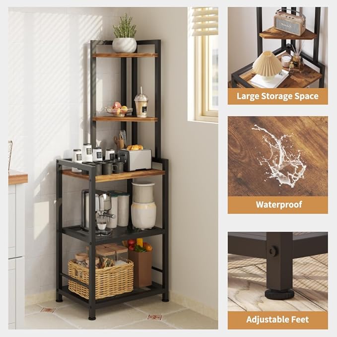 LINGMI Plant Stand, Corner Shelf Stand, 5-Tier Corner Bookshelf, Tall Standing Storage Shelf Organizer with Metal Frame & Wood Shelves, Plant Stand Indoor for Home Decor, Bedroom, Living Room, Office