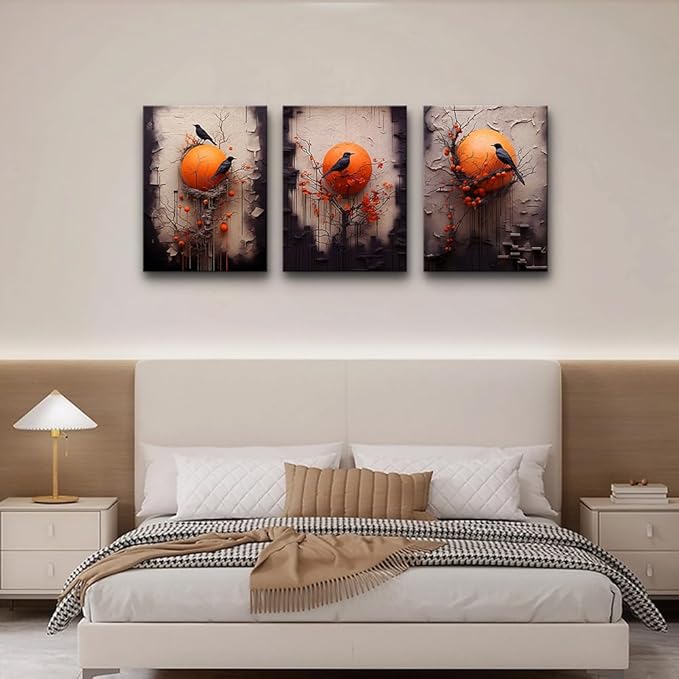 TTHYUEWS Wall Decor For Living Room Canvas Wall Art For Bedroom Fashion Modern Office Decorations Paintings Bird Abstract Wall Pictures Posters Inspirational Artwork Room Home Decor 3 Piece12 X16