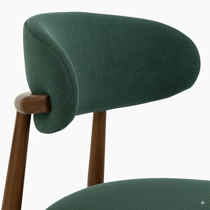 Modern Solid Wood Dining Chairs Set of 2 with Curved Back, Ergonomic Upholstered Seat, Natural Wood Legs with Adjustable Anti-Slip Foot Pad (Dark Green-Walnut, Set of 2)