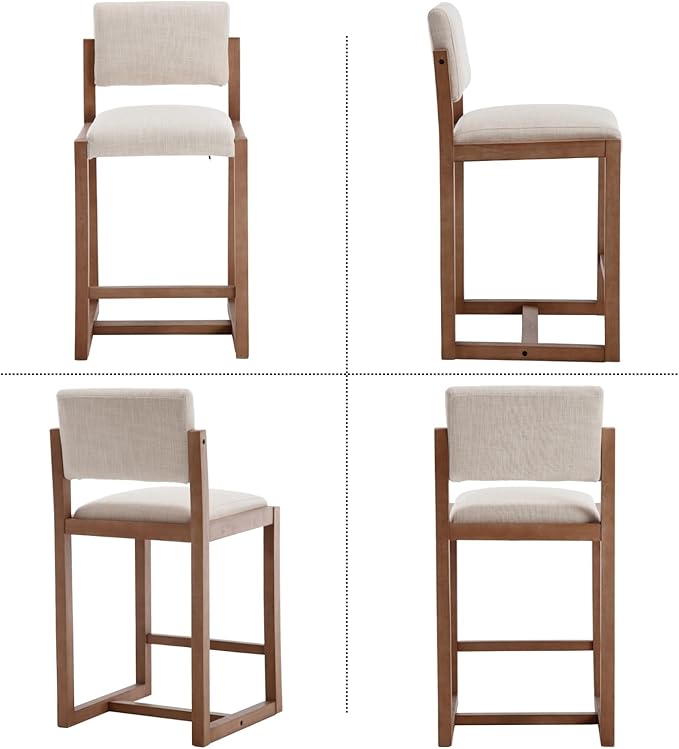 DUOMAY Modern Bar Stools Set of 2, 26" Counter Height Barstools, Linen Upholstered Kitchen Island Chair with Wood Legs for Home Bar Coffee Shop, Beige