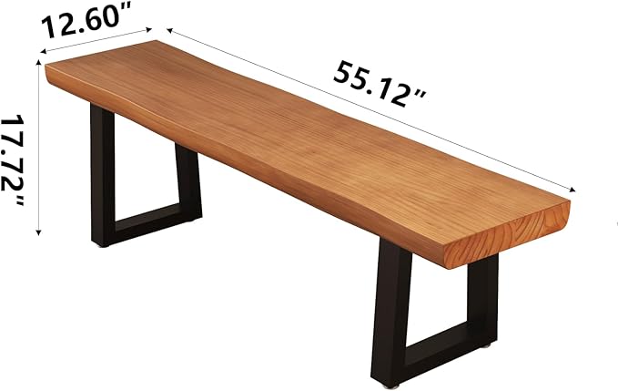 Solid Wood Top Bench with Metal Legs Durable Long Bench for Home Office Living Room Dining Room Versatile Multi Size Options Perfect Chair Stool Dining Bench Dining Chair (Light brown bench, 55.12in)
